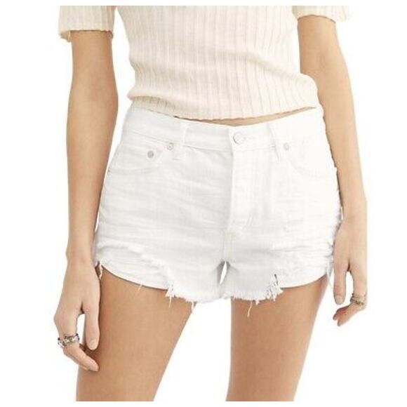 We the Free People Womens Distressed Denim Shorts Stretch Pure‎ White Size 31 - Picture 1 of 6